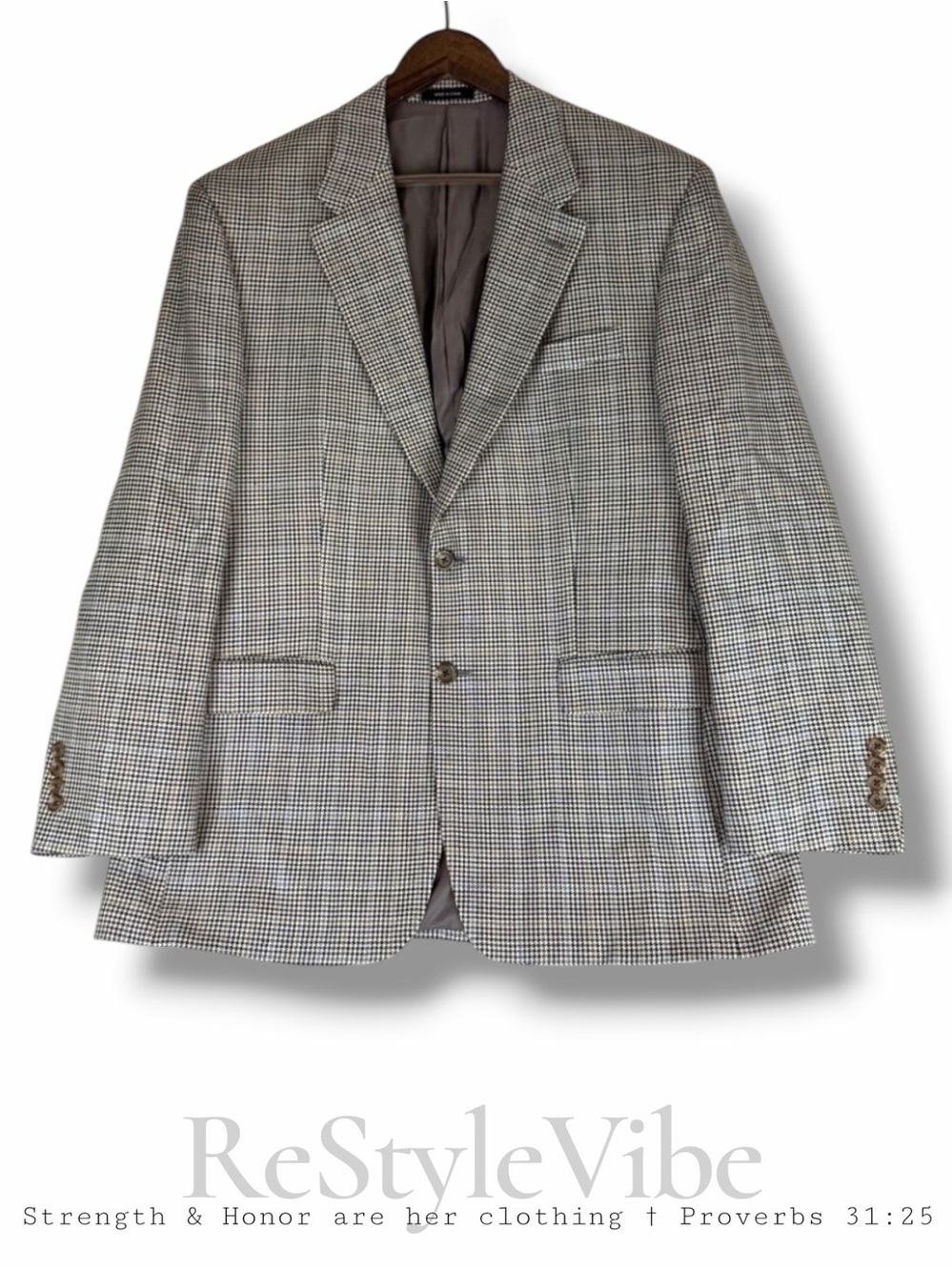 CHAPS Men’s Size 42R Blazer Suit Coat 100% Silk Houndstooth Lined Jacket